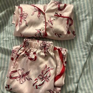 Victoria's Secret Pink Pajama Set with Red Candy Cane Design